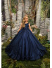 Navy Blue Glitter Tulle Floor Length Flower Girl Dress Navy Blue Glitter Tulle Floor Length Flower Girl Dress